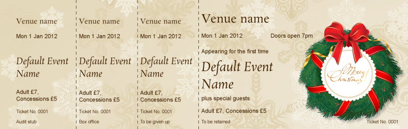 Design Christmas Wreath Gold Event Tickets Template