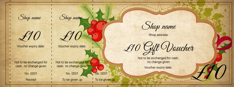 Design Christmas Holly Gift Vouchers Template