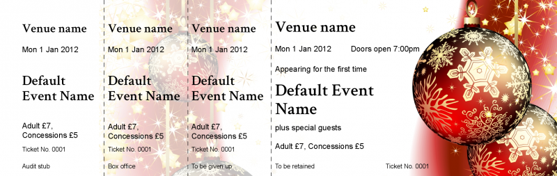Design Red and Gold Baubles Event Tickets Template