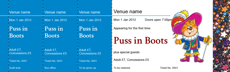 Design Puss in Boots Hologram Security Event Tickets Template