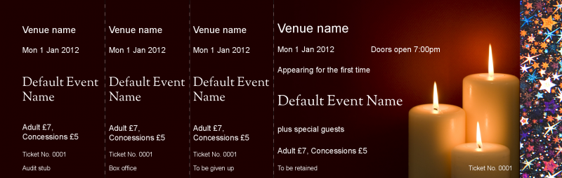 Design Candles Trio Hologram Security Event Tickets Template