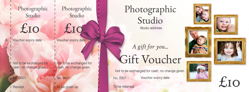 Design Pink Portrait Photography Gift Vouchers Template