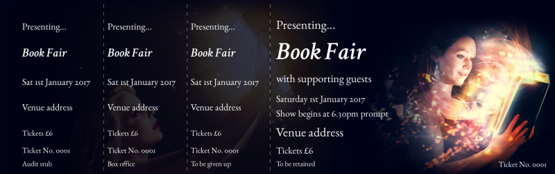 Design Book Fair Event Tickets Template