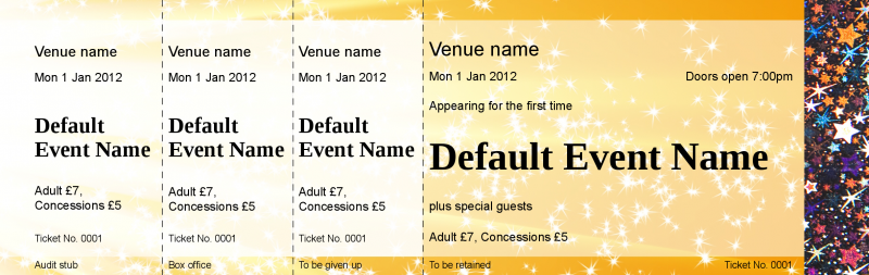 Design Yellow Stars Hologram Security Event Tickets Template