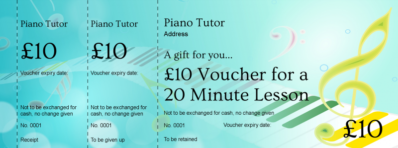 Design Piano Tuition Gift Vouchers Template