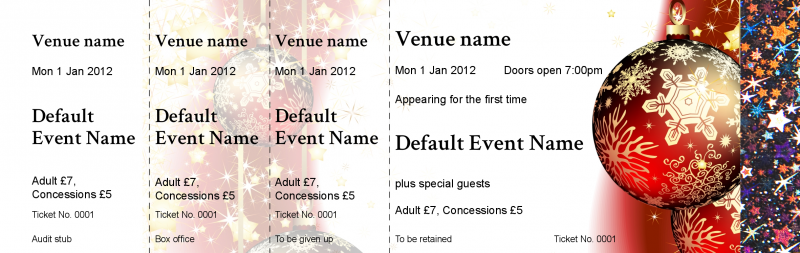 Design Red and Gold Baubles Hologram Security Event Tickets Template