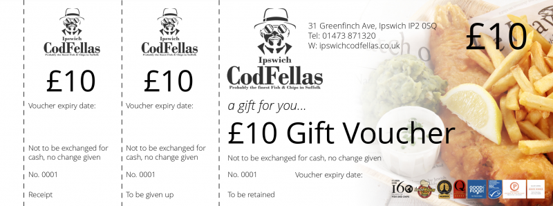 Design Ipswich CodFellas Ten Pounds Gift Vouchers Template