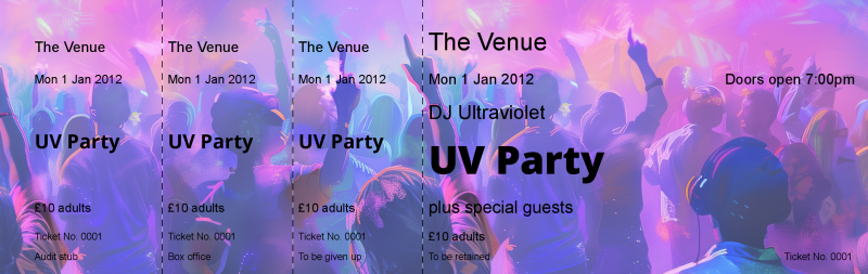 Design UV Party Event Tickets Template