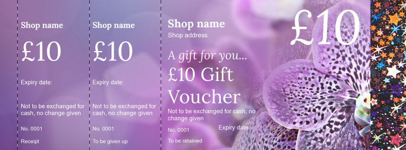 Design Purple Flowers Hologram Security Gift Vouchers Template