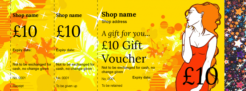 Design Yellow Butterflies Hologram Security Gift Vouchers Template