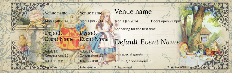 Design Alice in Wonderland Event Tickets Template