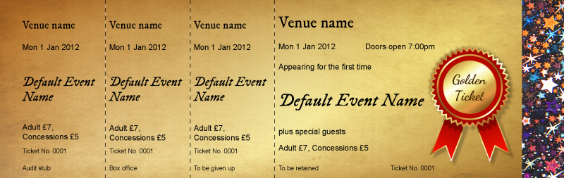 Design Golden Ticket Hologram Security Event Tickets Template